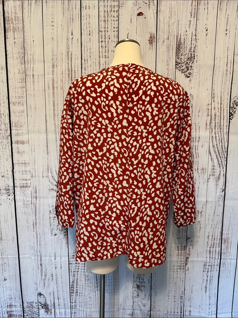 V-Neck Rust Red Leopard Print Blouse - Picture 3 of 6